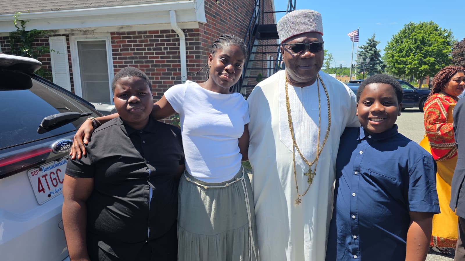 His Royal Majesty outside the church with the Rector's children
