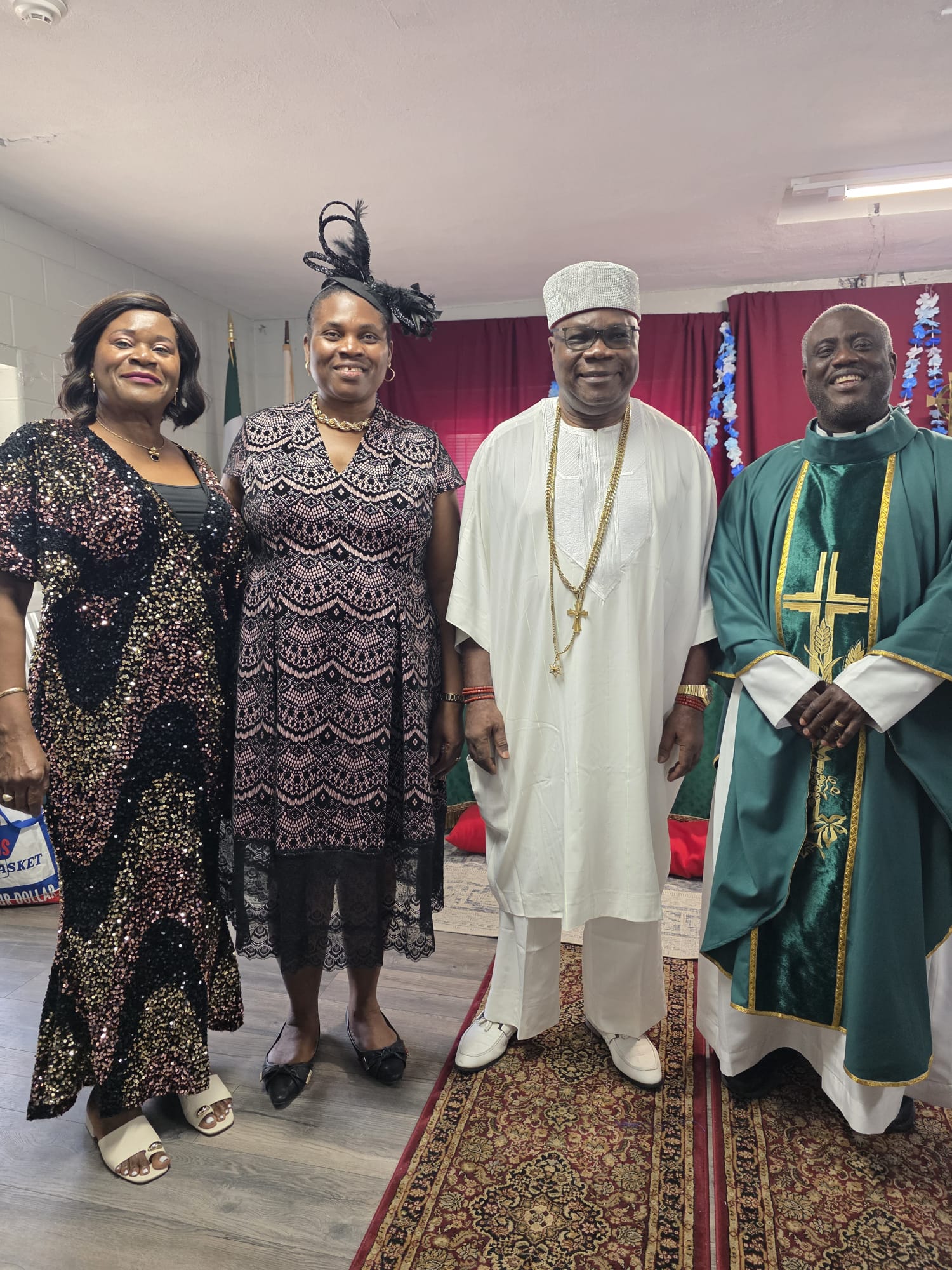 His Royal Majesty with the Rector, his wife, and a family member of the church