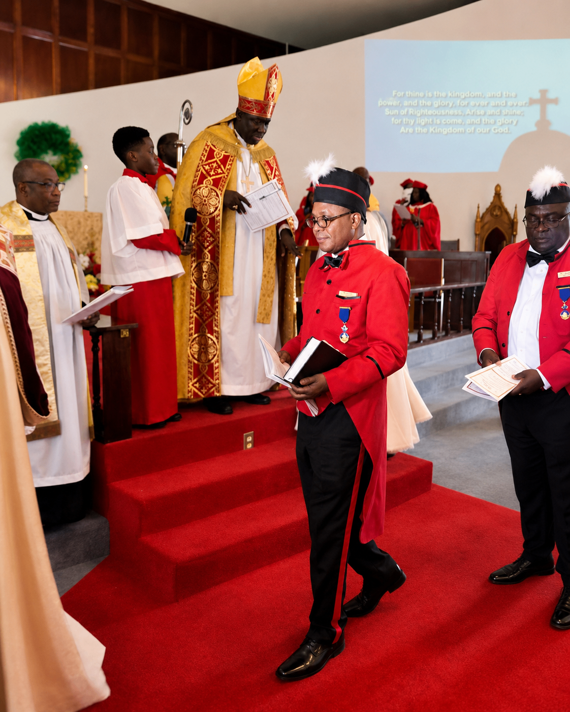 Knights and Dames members participating in a formal church procession during an investiture service